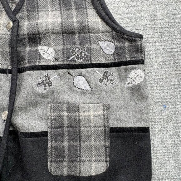 VTG Tantrums Vest Womens 2X Wool Blend Plaid‎ Leaf Embroidery & Pockets *Read - Picture 5 of 10